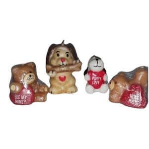 Vtg Candles Set Teddy Bears & Puppies Molded Figural